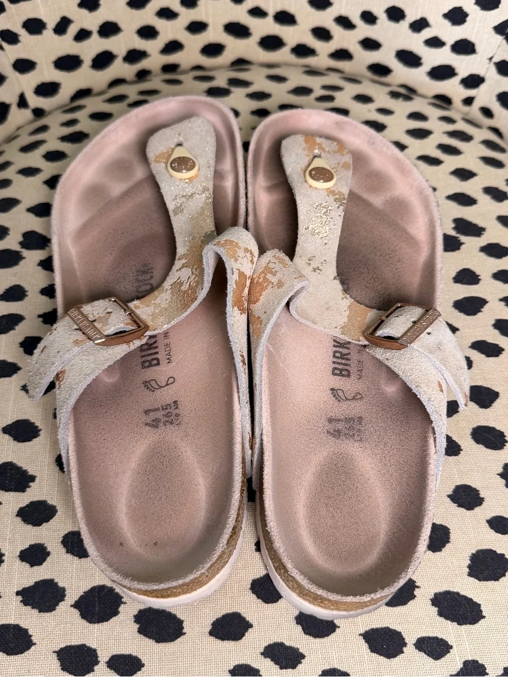 Birkenstock Gizeh Metallic Rose Gold Suede Thong Sandals